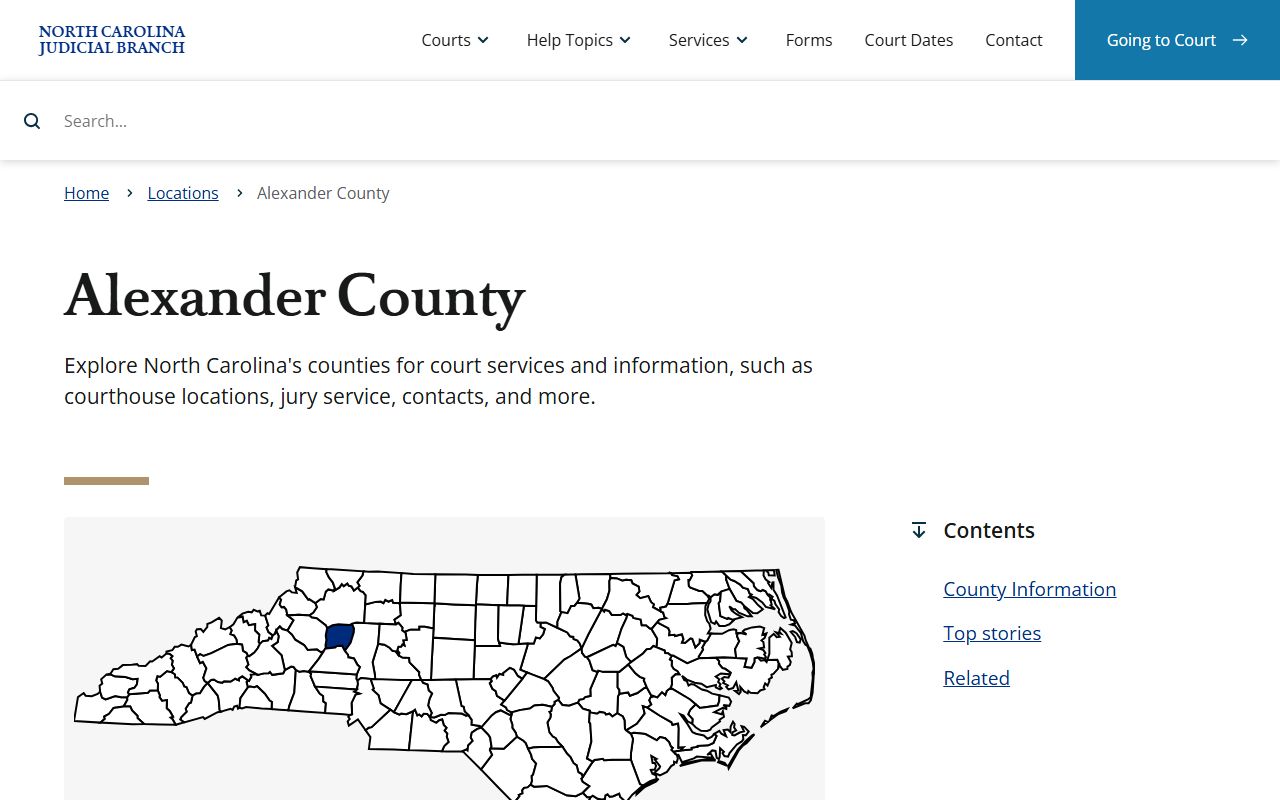 Alexander County court information page for dissolution of marriage records