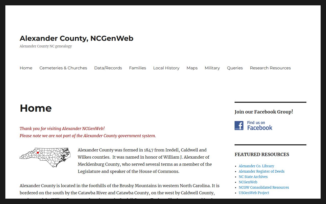 Alexander County NCGenWeb page with dissolution of marriage research resources
