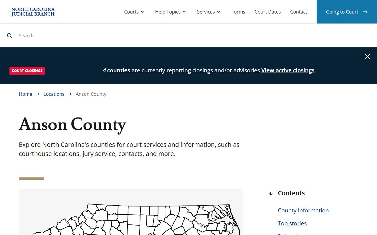 Anson County court information page for dissolution of marriage cases