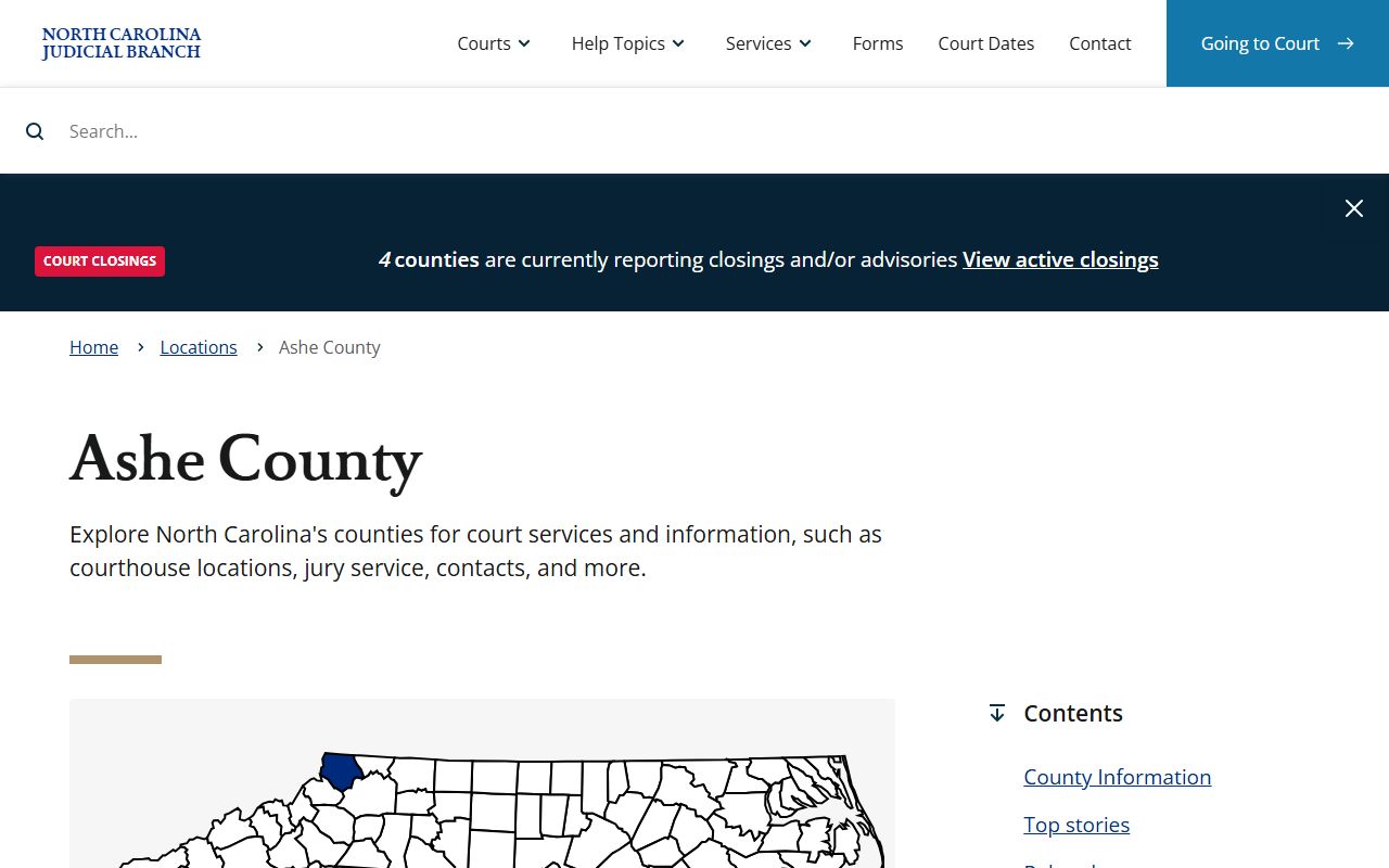 Ashe County court information page for dissolution of marriage records in Jefferson