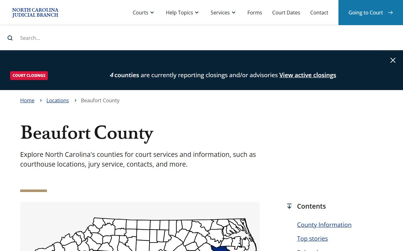 Beaufort County court information page for dissolution of marriage records in Washington