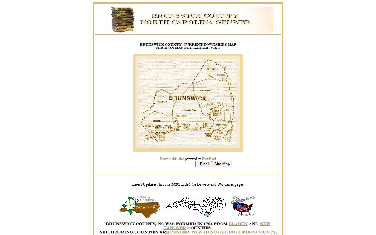 Brunswick County NCGenWeb page with dissolution of marriage genealogy resources
