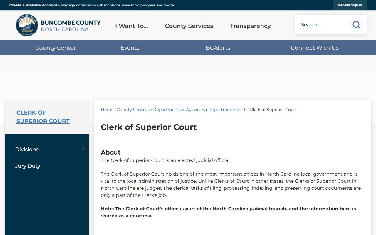 Buncombe County Clerk of Superior Court dissolution of marriage filings