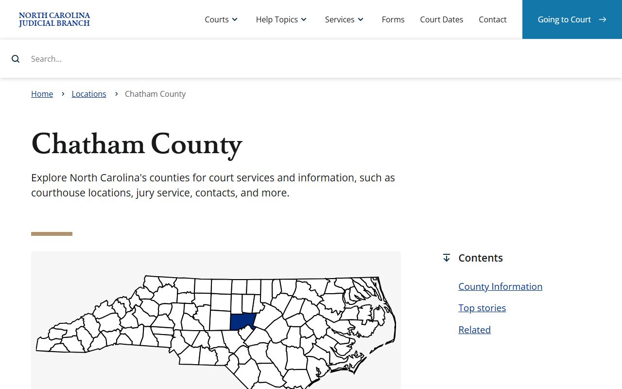 Chatham County Court Information page for dissolution of marriage records in Pittsboro