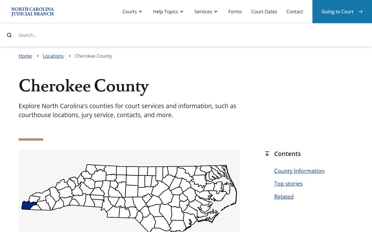 Cherokee County Court Information page for dissolution of marriage records in Murphy