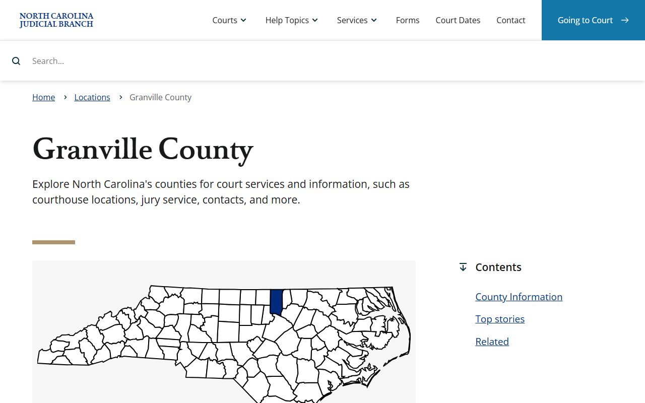 Granville County court information page for dissolution of marriage records in Oxford