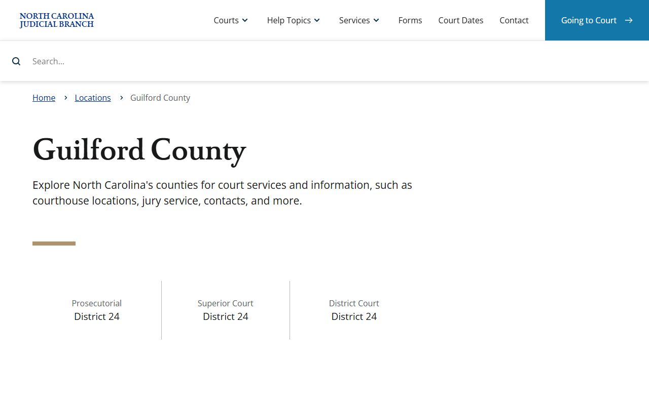 Guilford County court information page for dissolution of marriage filings