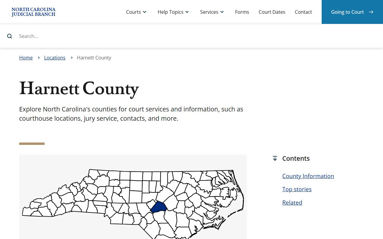 Harnett County court information page for dissolution of marriage records