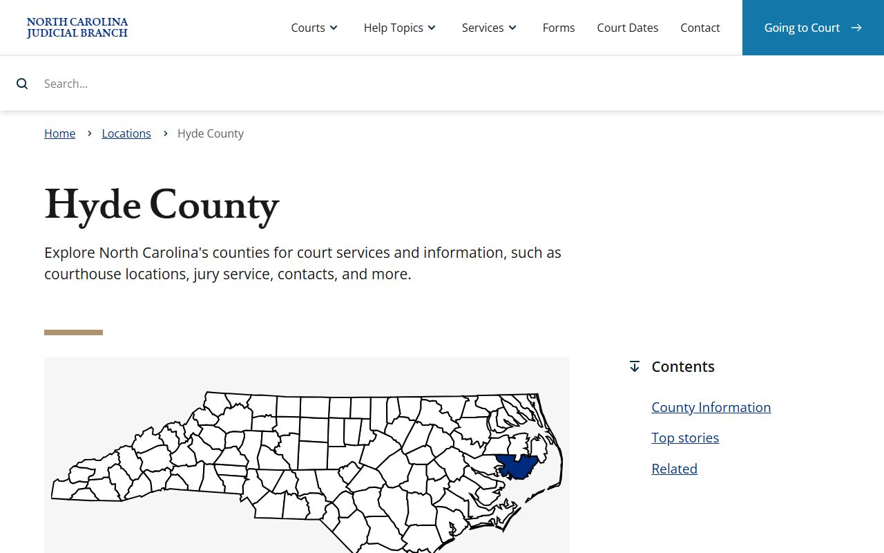 Hyde County court information page for dissolution of marriage records