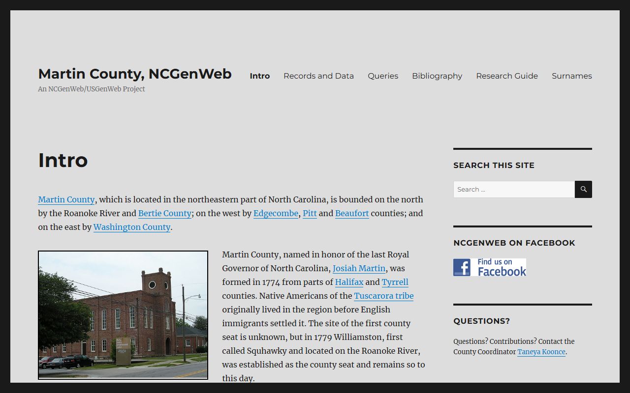 Martin County NCGenWeb historical resource page for dissolution of marriage records in Williamston