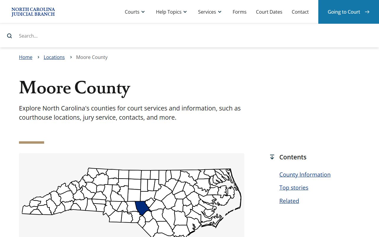 Moore County Court information page for dissolution of marriage records in Carthage