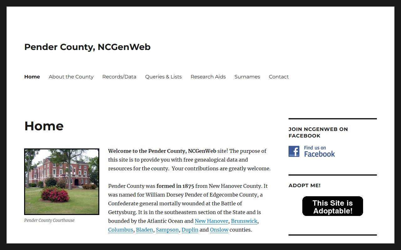 Pender County NCGenWeb genealogy resource for dissolution of marriage research