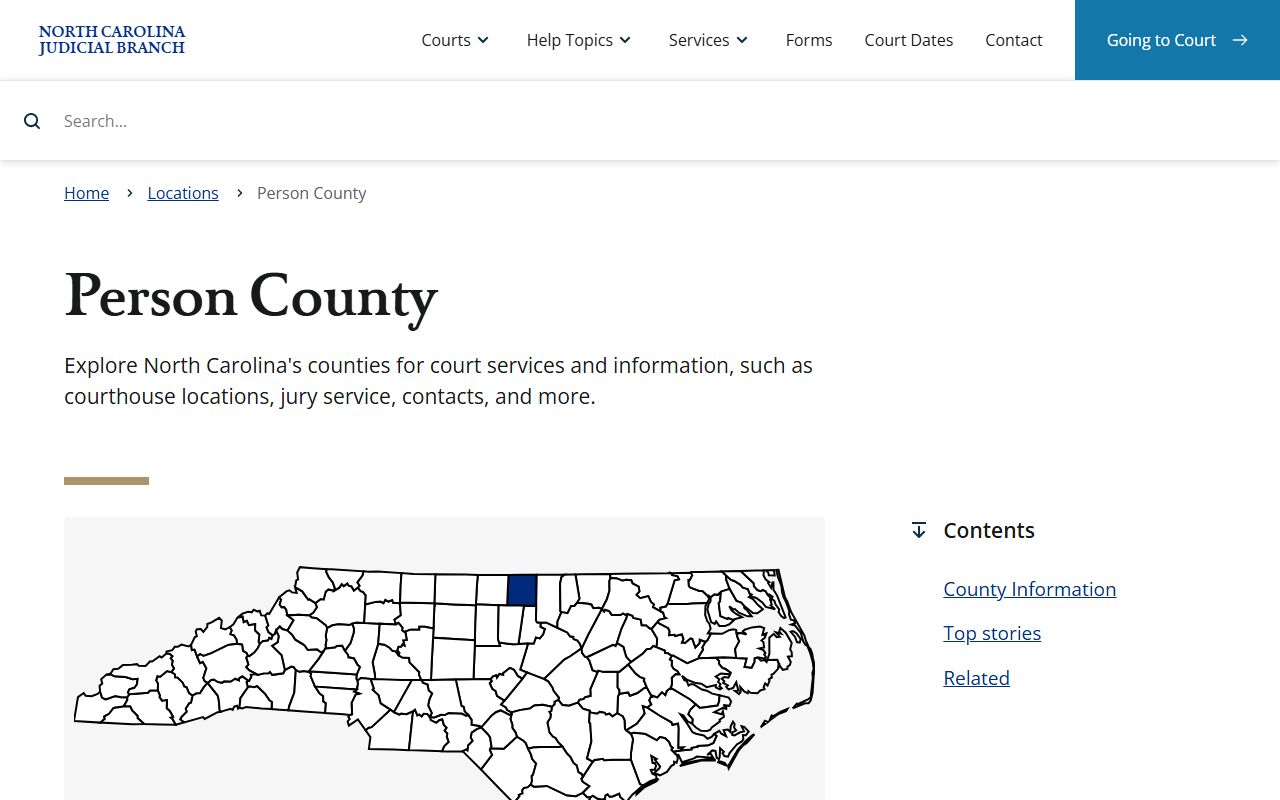 Person County Clerk of Superior Court court information for dissolution of marriage records