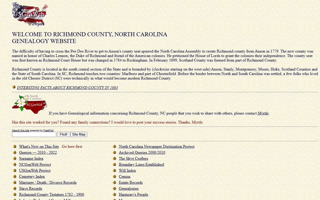 Richmond County NCGenWeb genealogy resource for dissolution of marriage research