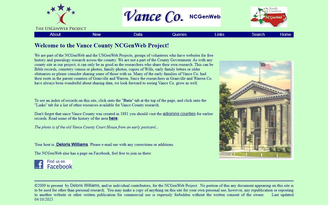 Vance County NCGenWeb genealogy resource for dissolution of marriage research