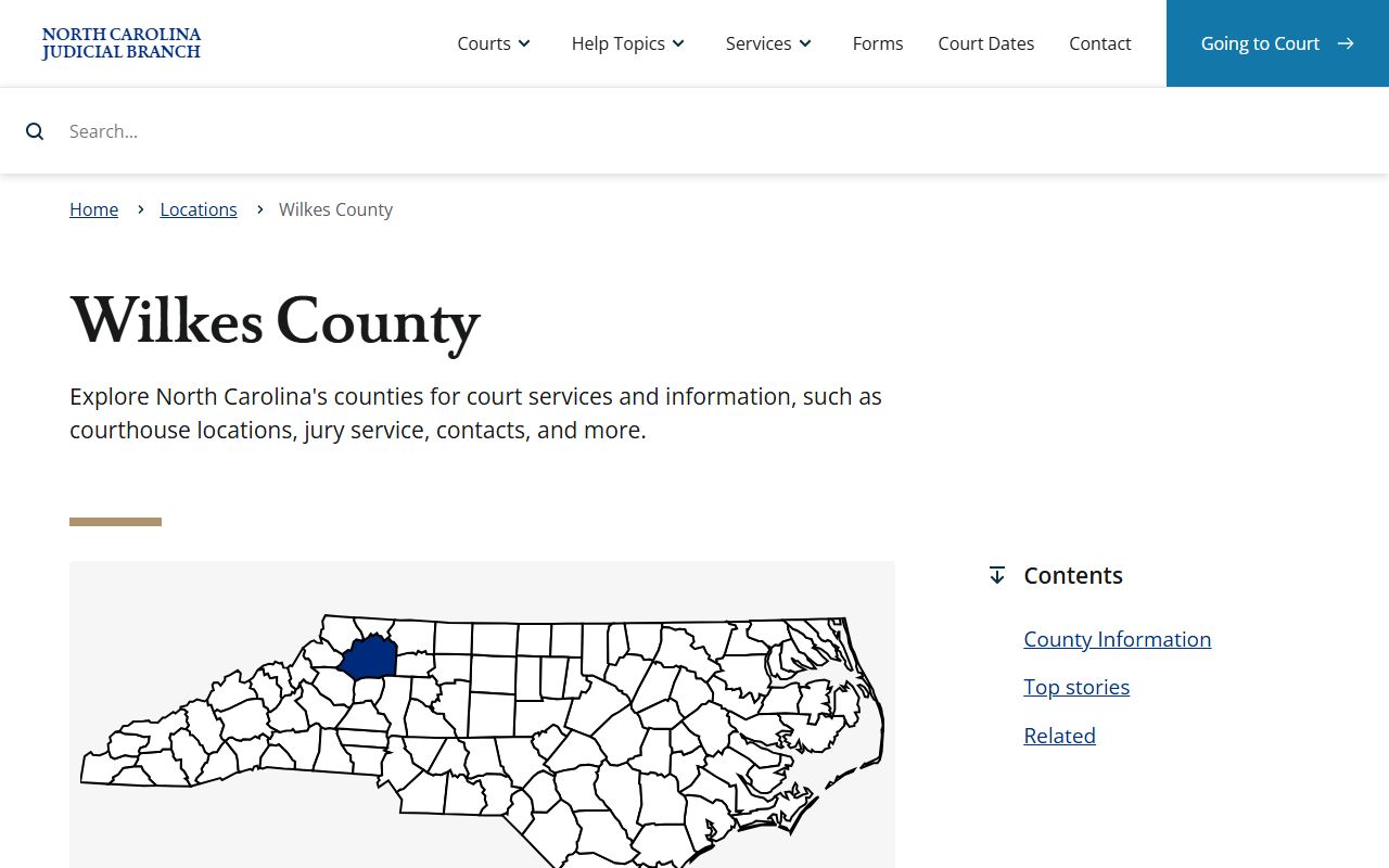 Wilkes County court information page for dissolution of marriage records in Wilkesboro